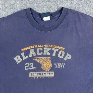 Blacktop T-Shirt Mens Size 2XL Navy Street Hoops Graphic Distressed Stained Tee